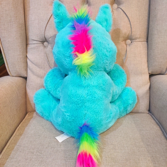 Unicorn plush stuffed animal rainbow hair teal and pink gift - Picture 3 of 3